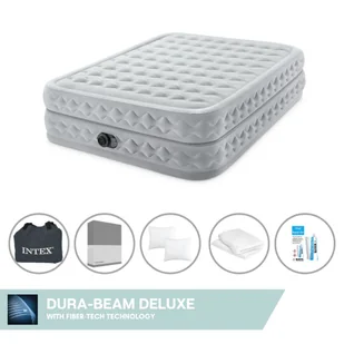 Łóżko powietrzne Intex - 2 osoby - 152 x 203 x 51 cm - Szare - Z wbudowaną pompką + prześcieradło antracytowe + poduszka + poszewki Molton 2 w 1 + zestaw naprawczy - Prześcieradła Łóżko powietrzne Intex - 2 osoby - 152 x 203 x 51 cm - Szare - Z wbudowaną pompką + prześcieradło antracytowe + poduszka + poszewki Molton 2 w 1 + zestaw naprawczy - Prześcieradła - miniaturka - grafika 1