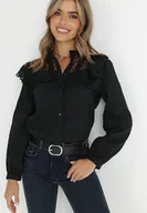 Koszule damskie - Czarna Koszula z Falbanką i Koronką Chionothoe - miniaturka - grafika 1