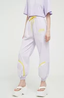 Spodnie damskie - Love Moschino spodnie dresowe kolor fioletowy gładkie - miniaturka - grafika 1