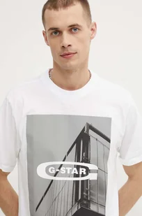 G-Star Raw t-shirt bawełniany męski kolor biały z nadrukiem D24683-C372 - Koszulki męskie - miniaturka - grafika 1