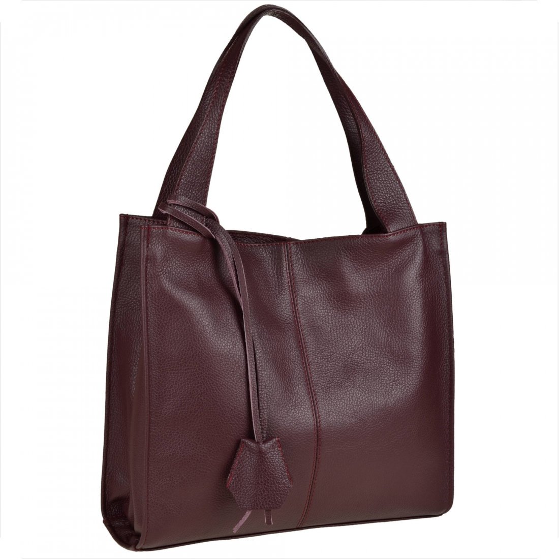 Duża torebka włoska shopper bag bordowa skóra naturalna