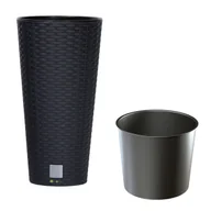 Donice - Doniczka okrągła wysoka rattan 30x30x57,2 cm antracytowy - miniaturka - grafika 1