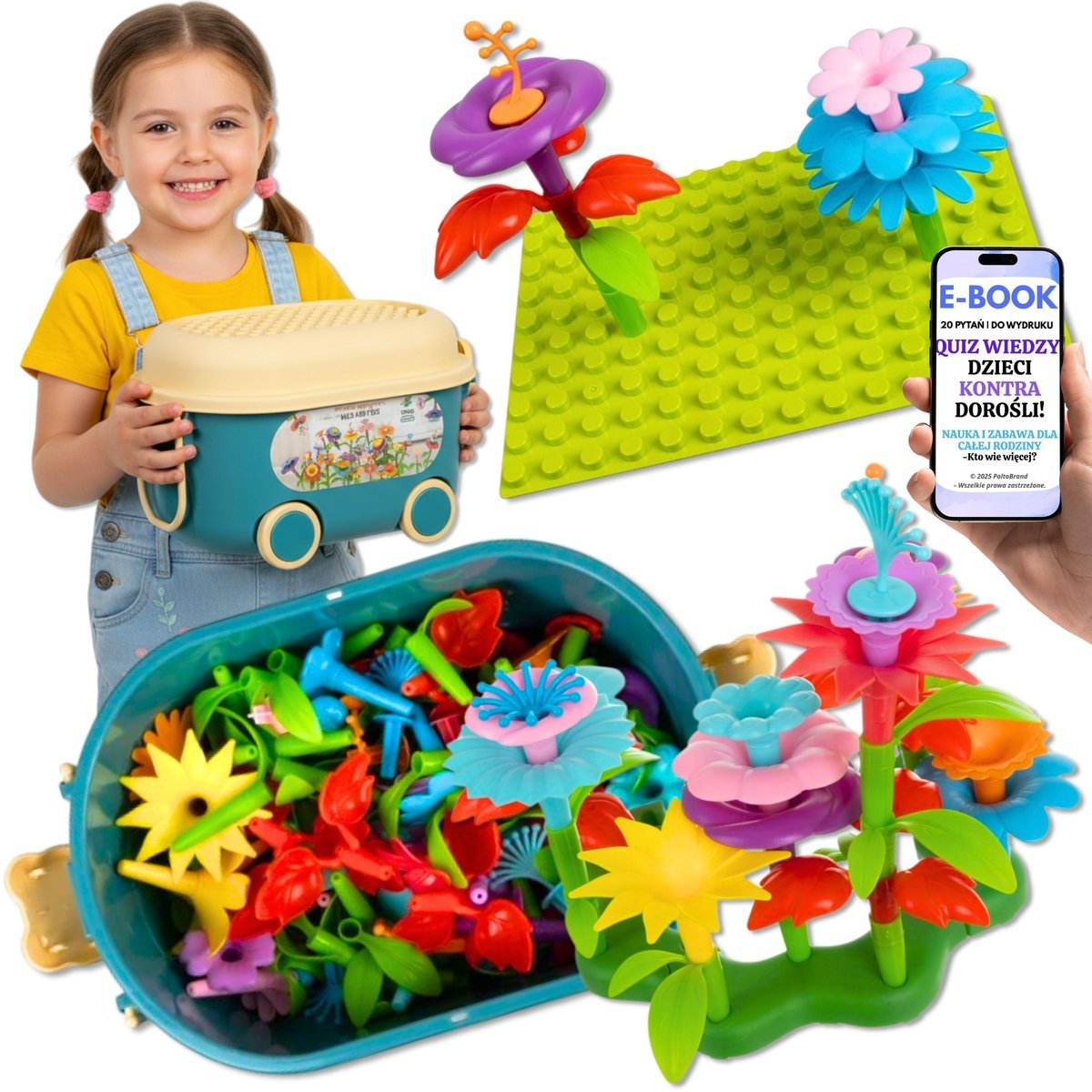 Zestaw Klocków Konstrukcyjnych dla Dziewczynki Ogród 3d Kwiaty Kwiatki + Kuferek Prezent Świąteczny dla Córki Wnuczki + Ebook-2