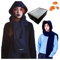 Apaszki i szaliki damskie - Szalik z Odpinanym Kapturem Scoodie Polar 185 cm Kieszenie 2w1 Granatowy - miniaturka - grafika 1