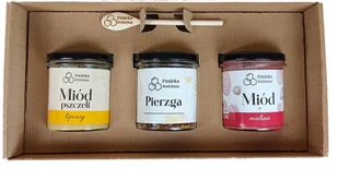 Świąteczny Zestaw Prezentowy Miód Wielokwiatowy + Miód z maliną 410g + Pierzga 200g z owijką - Zestawy upominkowe - miniaturka - grafika 1