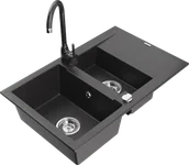 Zlewozmywaki z baterią - Mexen Gaspar zlewozmywak granitowy 1,5-komorowy z ociekaczem i baterią kuchenną Telma, czarny nakrapiany - 6507-76-670200-76 - miniaturka - grafika 1