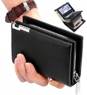 Portfele - Męski portfel skórzany czarny skóra elegancki Etui - miniaturka - grafika 1