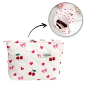 Biżuteria - akcesoria - Kosmetyczka damska pikowana kuferek wisienki, kokardki 26 x 7 x 18 cm KS151 - miniaturka - grafika 1