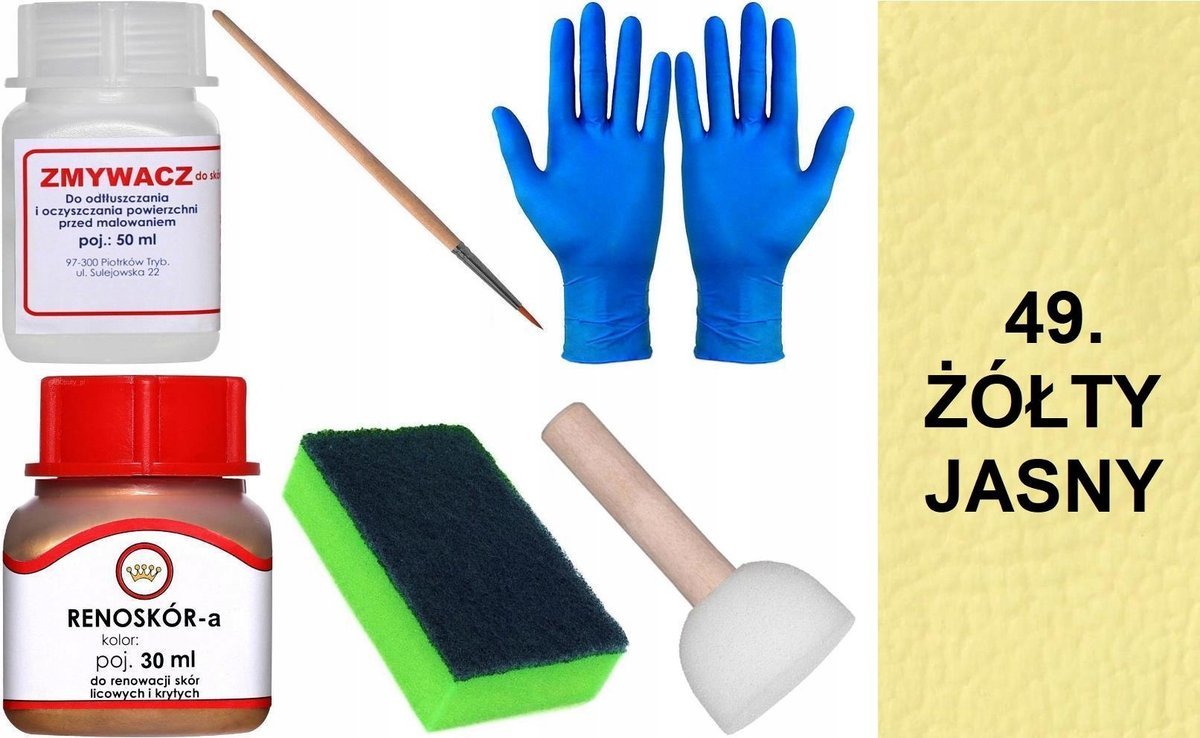 Żółty Jasny 49 Renoskór ZESTAW DO RENOWACJI SKÓRY LICOWEJ Farba Zmywacz SET
