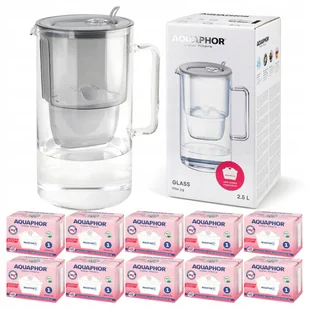 Dzbanek filtrujący szklany Aquaphor Glass Szary + 10 Wkładów Filtry Maxfor - Dzbanki filtrujące - miniaturka - grafika 1
