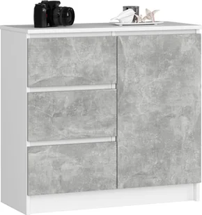 Fabryka Mebli Akord Komoda bezuchwytowa JERRY 80 cm nowoczesna 1 drzwi 3 szuflady 2 półki - biała beton - Komody - miniaturka - grafika 1