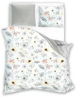 Pościel - Faro Pościel satynowa 220x200 Elegant 011 biała beżowa kwiaty dwustronna S 23 - miniaturka - grafika 1