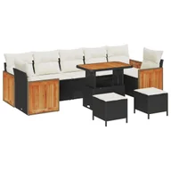 Meble ogrodowe - Zestaw ogrodowy vidaXL w 10 części z poduszkami Czarny Polirattan Akacja, Zestaw obiadowy ogrodowy vidaXL w 3 części z poduszkami Czarny Polirattan .. - miniaturka - grafika 1