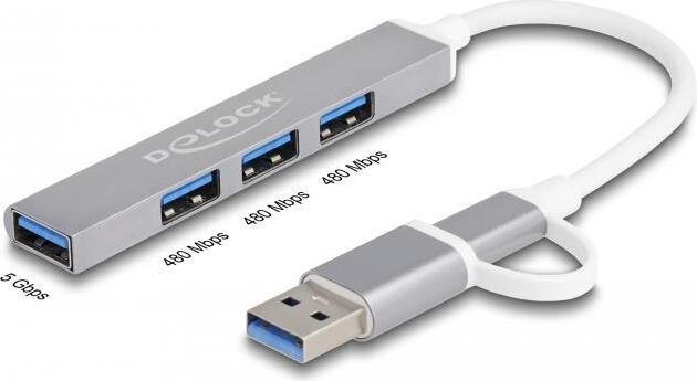 4-portowy wąski koncentrator USB z USB typu C lub USB Typ-A