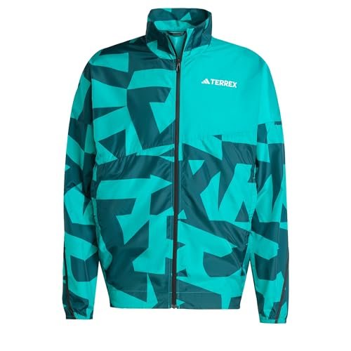 adidas Men's Standard Terrex Multi Printed Trail Running Wind Jacket, Pure Teal/Aurora Ivy