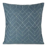 Poszewki na poduszki - Poszewka dekoracyjna MILA 45x45 Eurofirany niebieska a'la len + złoty geometryczny haft - miniaturka - grafika 1