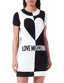 Sukienki - Love Moschino Damska sukienka z krótkim rękawem, czarno-biała, rozmiar 46, czarny biały, 46 - grafika 1