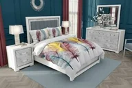 Pościel - Zaratex Pościel bawełniana 140x200 Feather pióra biała kolorowa z jedną poszewką Gold - miniaturka - grafika 1