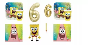 Zestaw 6 Urodziny Spongebob Patryk Balony Talerzyki Kubki Serwetki - Dekoracje i nakrycia stołu na imprezę - miniaturka - grafika 1