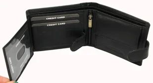 Portfel Męski Skórzany ANDREAS Skóra Licowa Mały Poziomy Z Zapięciem CZARNY RFID HK5130B ML 11,5 x 9 x 3 [cm] - Portfele - miniaturka - grafika 6