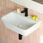 Umywalki - HOROW Umywalka łazienkowa 41 cm prostokątna nowoczesna biała bez przelewu z otworem na baterię mała umywalka wisząca - miniaturka - grafika 1