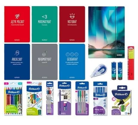 Wyprawka szkolna 17 elementów. Zeszyty tematyczne. Herlitz, Pelikan