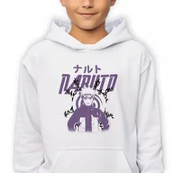 Bluzy dla dziewczynek - Bluza Dziecięca Kaptur Biała Na Prezent Dla Fana Mangi Naruto Anime Wz 140 - miniaturka - grafika 1