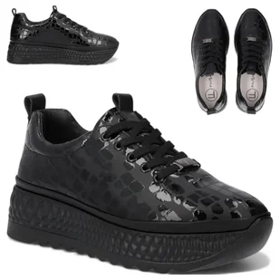 SKÓRZANE Sneakersy Damskie FILIPPO Platforma Czarne Eleganckie Lakier 36 - Półbuty damskie - miniaturka - grafika 1
