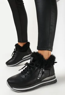 Czarne Botki Sneakersy na Grubej Podeszwie z Futerkiem Biqilee - Botki damskie - miniaturka - grafika 1