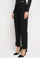 Spodnie damskie - Czarne Klasyczne Spodnie na Suwak i Haftkę Ozdobione Paskiem Liloena - miniaturka - grafika 1