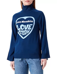 Swetry damskie - Love Moschino Damski sweter z długim rękawem Raglan Sleeved with Love Storm Heart Jacquard Intarsia Pullover Sweater, niebieski, 40 - grafika 1