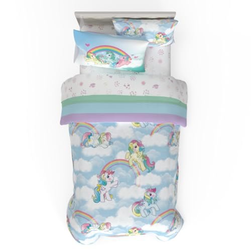 Franco Kolekcjonerskie My Little Pony klasyczna pościel retro tęczowa 5-częściowy super miękki zestaw pościeli z poszewką na łóżko podwójne, (oficjalny produkt w 100% licencjonowany)