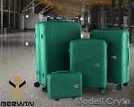 Walizki - Zestaw 3 walizek podróżnych na obrotowych kółkach z kosmetyczką zielone z szyfrowanym zamkiem - miniaturka - grafika 1