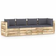 Meble ogrodowe - Ogrodowa sofa 4-os z poduszkami, impregnowane na zielono drewno kod: V-3074603 - miniaturka - grafika 1