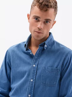 Koszula męska klasyczna jeansowa -niebieska V1 K568 - Koszule męskie - miniaturka - grafika 1