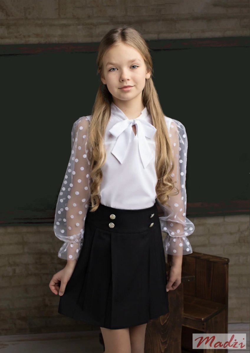 Bluzka dziewczęca wizytowa galowa biała długi rękaw DŁUGI RĘKAWEK 110/116