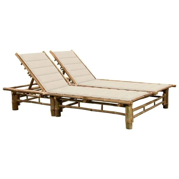 Leżak ogrodowy bambusowy 2-osobowy, 200x130x24-87 cm, kremowy