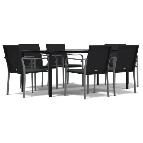 Zestaw mebli ogrodowych rattan PE czarny 200 x 100 x 74 cm, 6 krzeseł 56 x