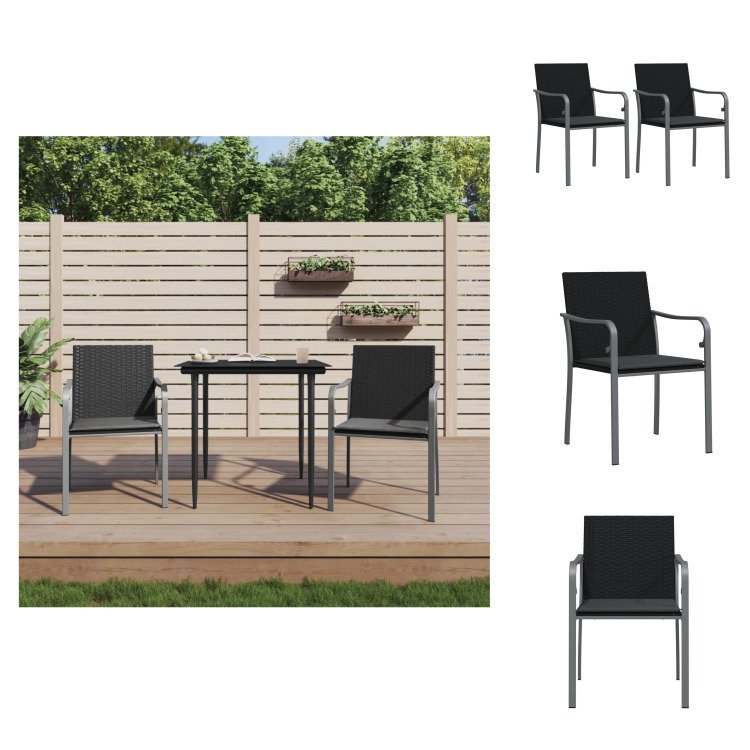 vidaXL Krzesła ogrodowe z poduszką 2 szt. czarny 56x59x84 cm polirattan - Krzesła ogrodowe