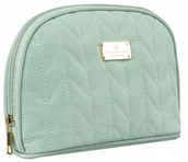 Kosmetyczki, organizery i kuferki - Praktyczna kosmetyczka damska w kolorze zielonym pokryta jodełkowym wzorem - Peterson - miniaturka - grafika 1
