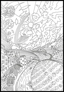 Kolorowanka w formie plakatu z grafiką miasto wśród wzgórza, format 50x70 cm - Kolorowanki, wyklejanki - miniaturka - grafika 1