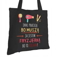 Torby i wózki na zakupy - Torba Bawełniana dla Fryzjerki Czarna Prezent ekologiczna Trwały Nadruk - miniaturka - grafika 1