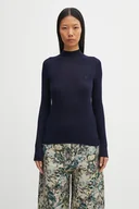 Swetry damskie - Lacoste sweter wełniany damski kolor granatowy lekki z półgolfem AF4189 - miniaturka - grafika 1