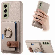 Etui i futerały do telefonów - unbrand kompatybilny Samsung Galaxy S21 FE 5G Etui na telefon komórkowy Pierścień obrotowy Podpórka Skóra + PC + Pokrowiec TPU Khaki, szary - miniaturka - grafika 1