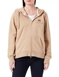 Bluzy damskie - GANT Damska bluza z kapturem Archive Shield Full Zip Hoodie, Hazelwood beżowy, XL - grafika 1