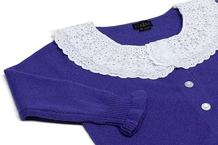 Swetry damskie - Naemi Damski słodki kardigan z koronkowym kołnierzem dla lalek akryl niebieski rozmiar XS/S, niebieski, XS - grafika 1