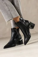 Botki damskie - Czarne botki damskie na szerokim klocu ze srebrną ozdobą na cholewce stalowe kółeczko Casu D25WX1-B - miniaturka - grafika 1