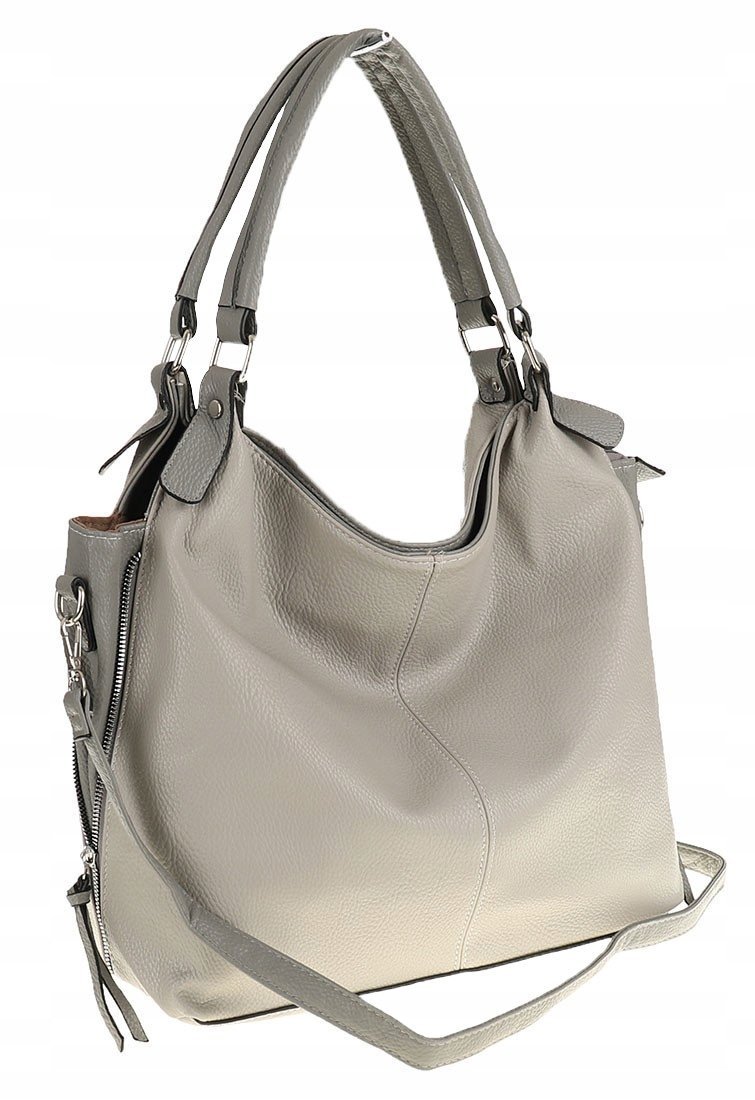 HERNAN Włoska Marka Torebka Damska Worek Listonoszka na Ramię HB0153 Szara