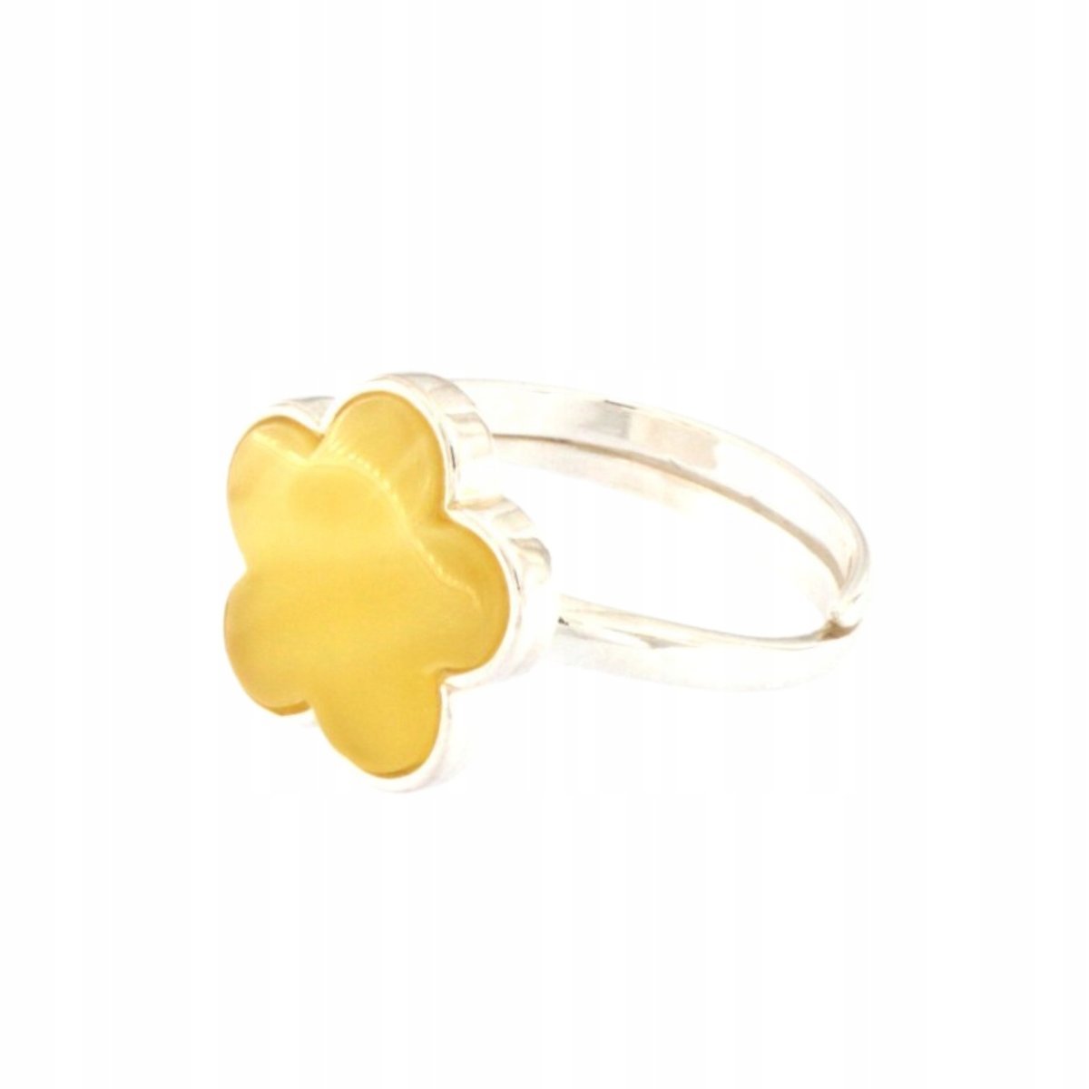 Pierścionek srebrny 925 kwiat bursztyn mleczny - prezent