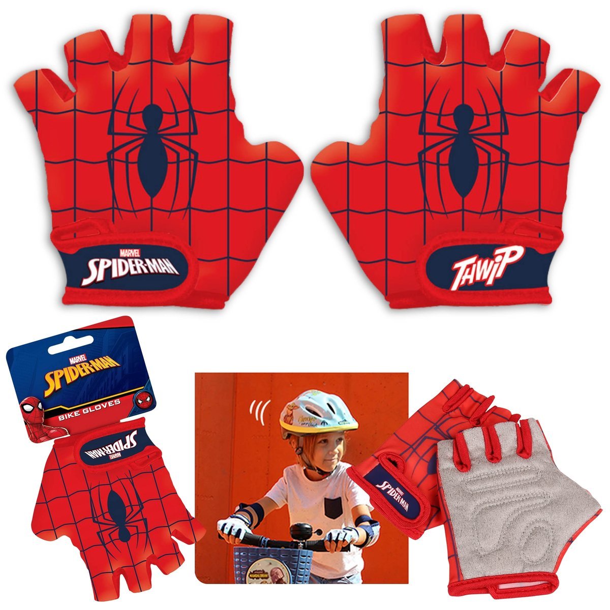 MARVEL Spider-Man Dziecięce rękawiczki rowerowe na rower, dla chłopca, na rzep